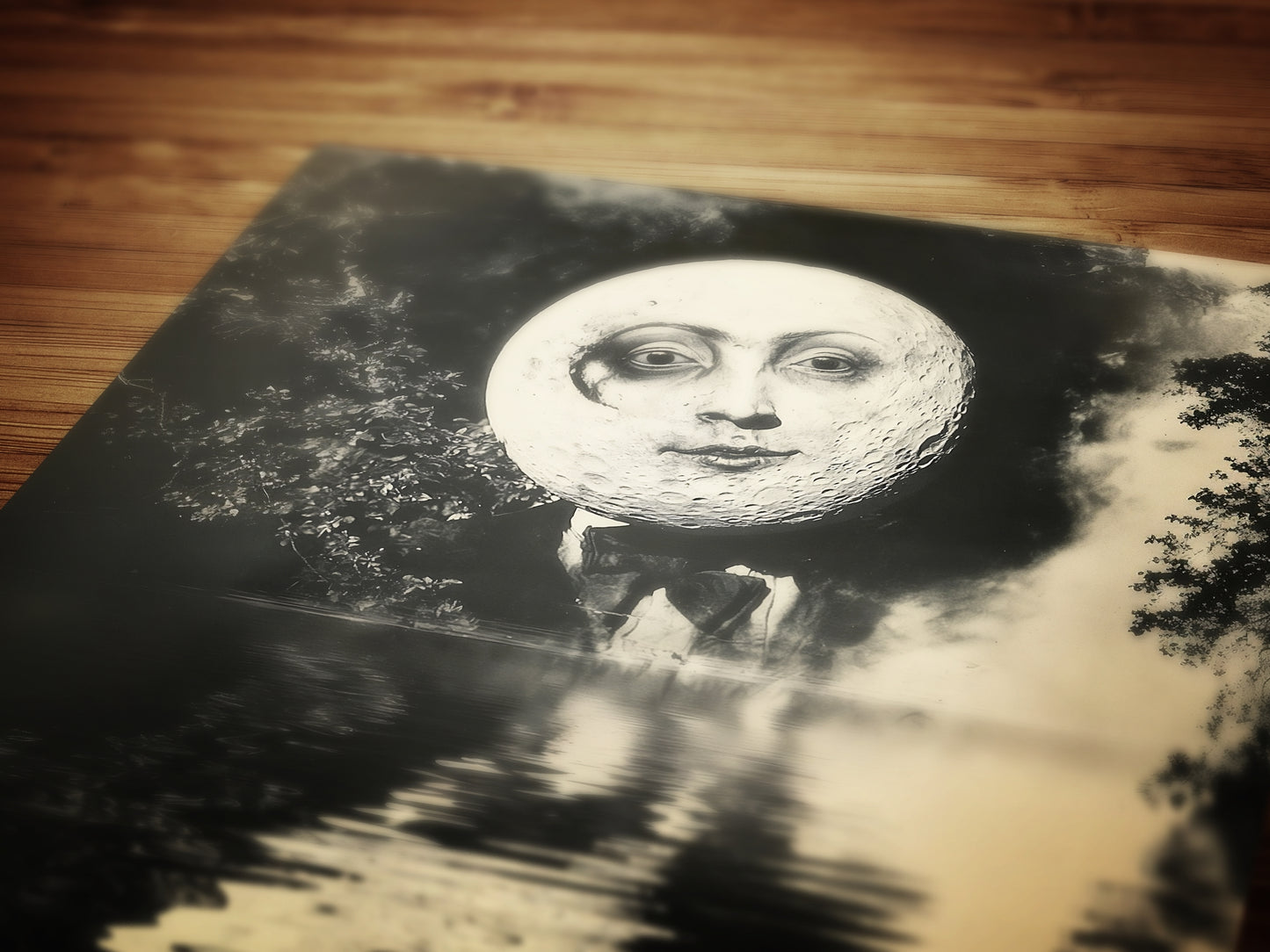 Surreal Moon Face Reflection Art Print Vintage Style Mystical Celestial Portrait, Reflection Mystic Dreamlike Wall Decor Dark Academia Decor