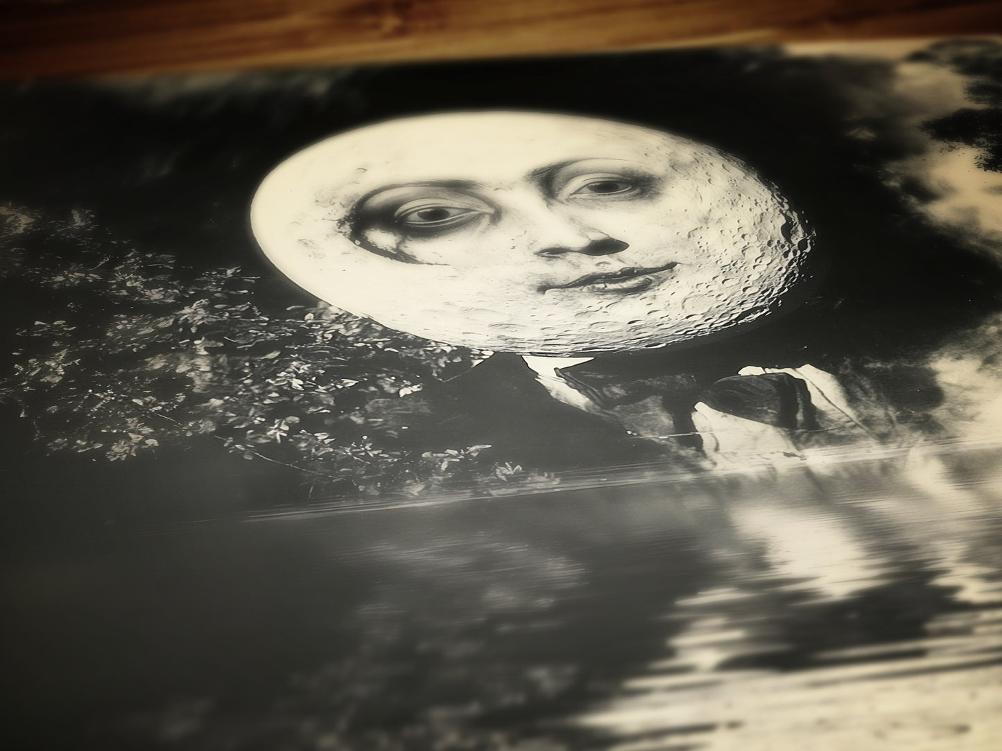 Surreal Moon Face Reflection Art Print Vintage Style Mystical Celestial Portrait, Reflection Mystic Dreamlike Wall Decor Dark Academia Decor
