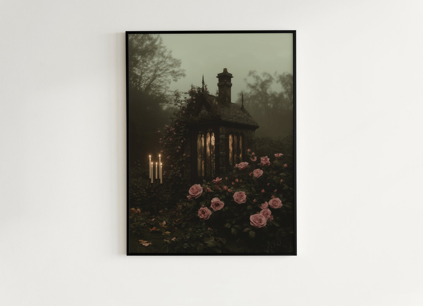 Gothic Cottagecore Rose Garden Art Print, Dark Botanical Floral Landscape, Dark Romance Whimsigoth Decor,Vintage Dark Academia Wall Decor