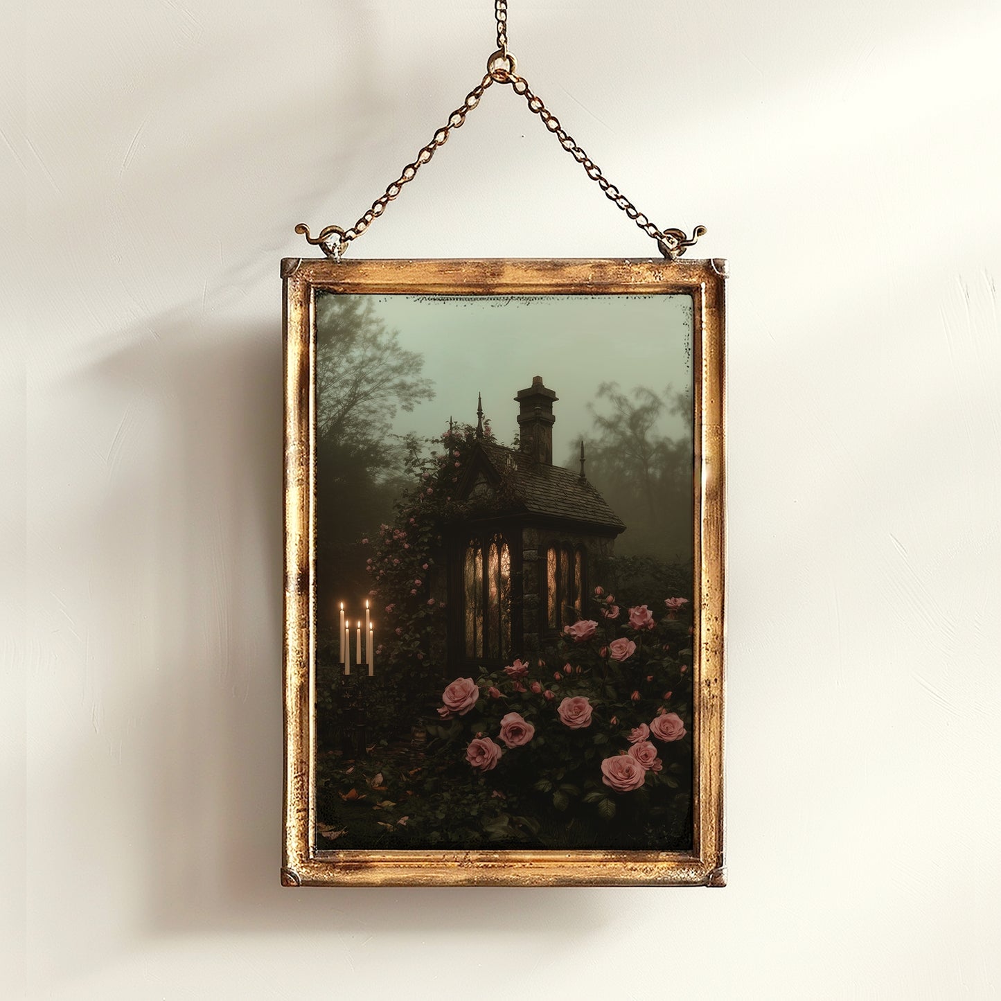 Gothic Cottagecore Rose Garden Art Print, Dark Botanical Floral Landscape, Dark Romance Whimsigoth Decor,Vintage Dark Academia Wall Decor