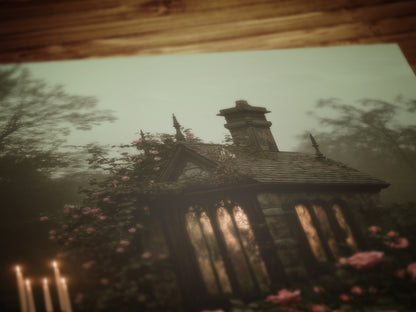 Gothic Cottagecore Rose Garden Art Print, Dark Botanical Floral Landscape, Dark Romance Whimsigoth Decor,Vintage Dark Academia Wall Decor