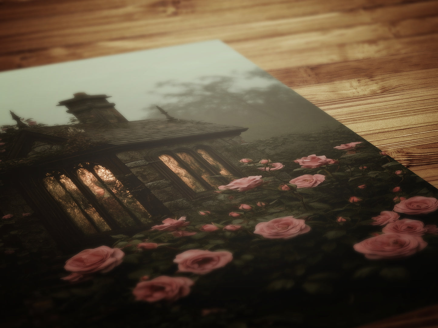 Gothic Cottagecore Rose Garden Art Print, Dark Botanical Floral Landscape, Dark Romance Whimsigoth Decor,Vintage Dark Academia Wall Decor