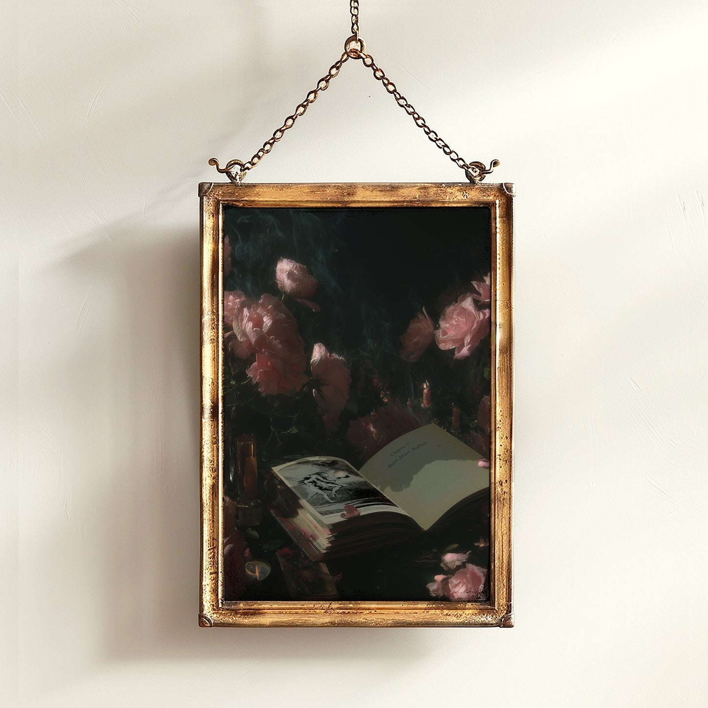 Dark Academia Witchy Open Grimoire Book Art Print, Vintage Floral Wall Decor, Roses Poster, Witchy Aesthetic, Gothic Whimsigoth Decor