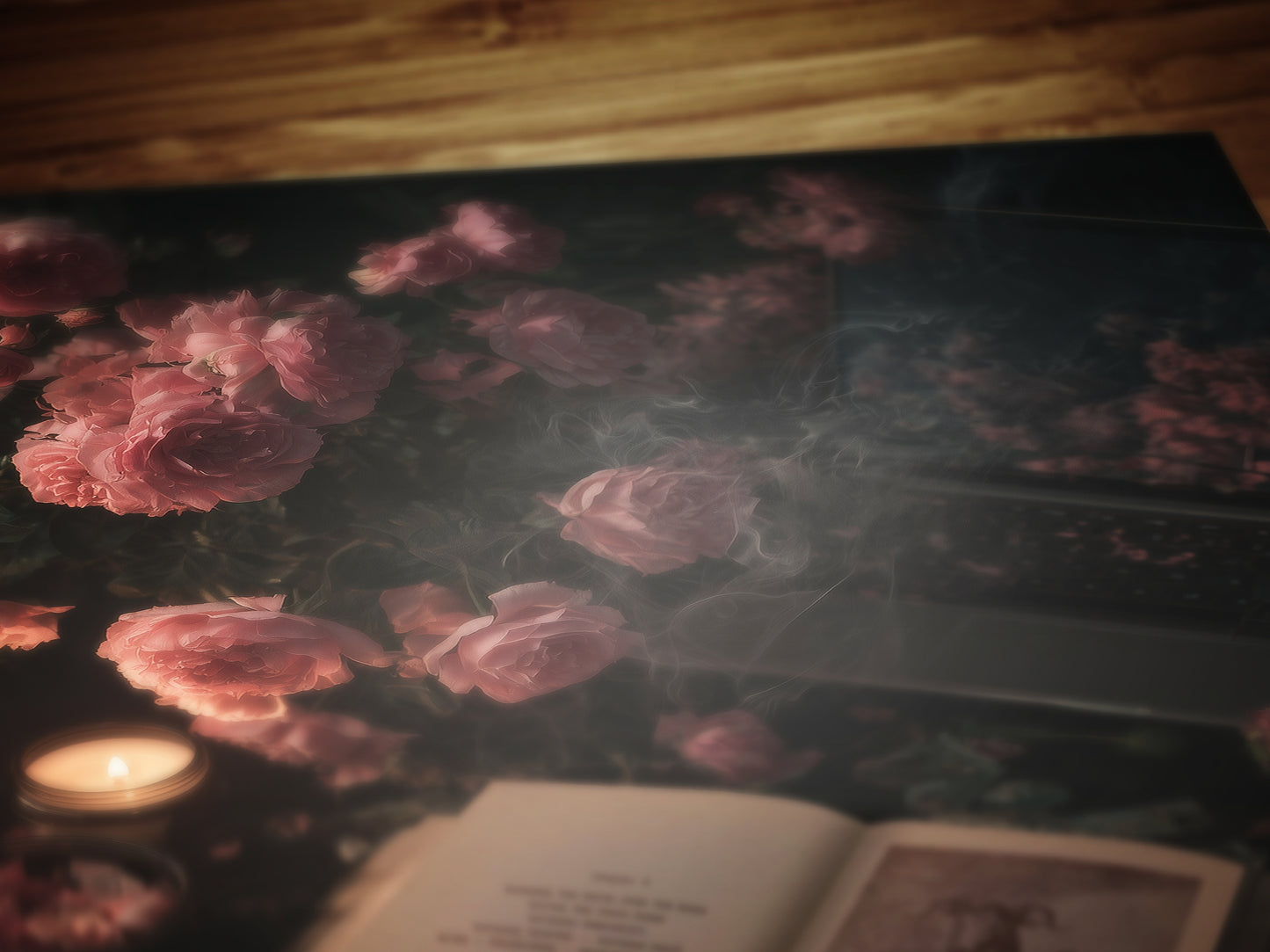 Vintage Floral Witchy Open Grimoire Art Print, Dark Academia Wall Art Book & Roses, Satanic Witchy Pastel Goth, Whimsigoth Decor