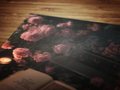 Vintage Floral Witchy Open Grimoire Art Print, Dark Academia Wall Art Book & Roses, Satanic Witchy Pastel Goth, Whimsigoth Decor