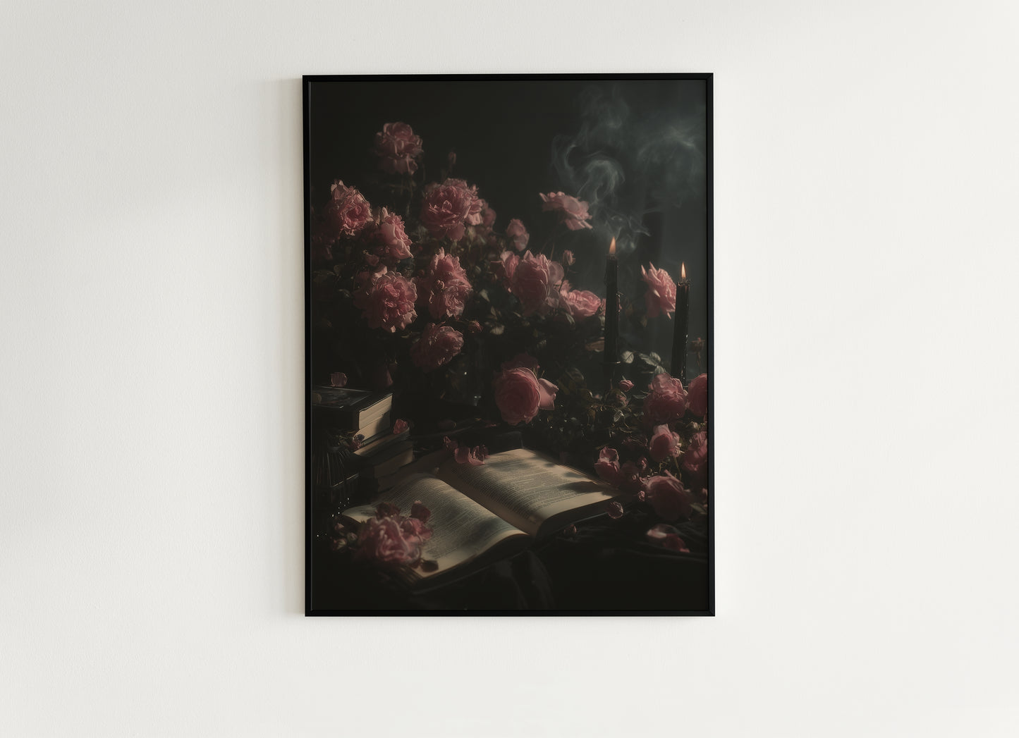 Moody Floral Book Art Print,  Roses And Books Poster, Dark Academia Cottagecore Wall Art, Vintage Gothic Romance, Whimsigoth Decor