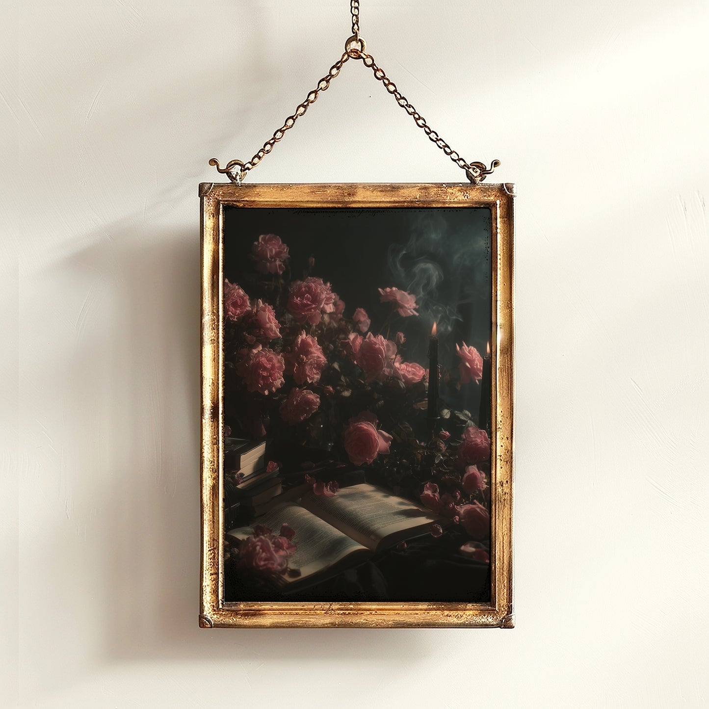 Moody Floral Book Art Print,  Roses And Books Poster, Dark Academia Cottagecore Wall Art, Vintage Gothic Romance, Whimsigoth Decor