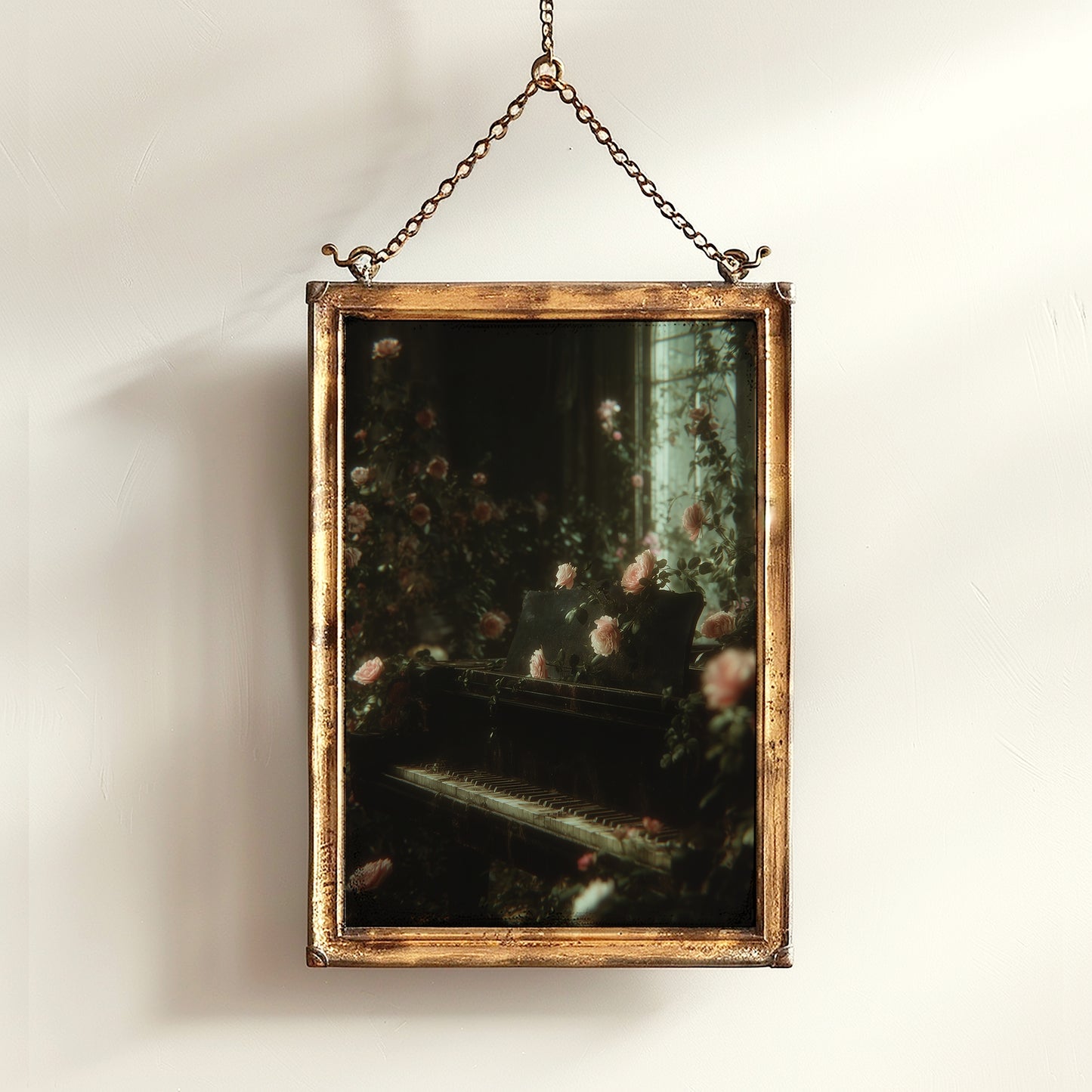 Abandoned Castle Piano Wall Art Poster, Dark Academia Cottagecore Gothic Print, Floral Whimsigoth Decor, Romantic Atmosphere Aesthetic