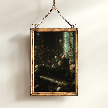 Abandoned Castle Piano Wall Art Poster, Dark Academia Cottagecore Gothic Print, Floral Whimsigoth Decor, Romantic Atmosphere Aesthetic