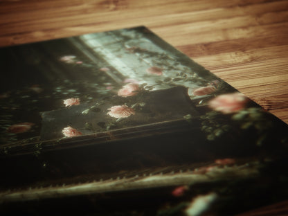 Abandoned Castle Piano Wall Art Poster, Dark Academia Cottagecore Gothic Print, Floral Whimsigoth Decor, Romantic Atmosphere Aesthetic