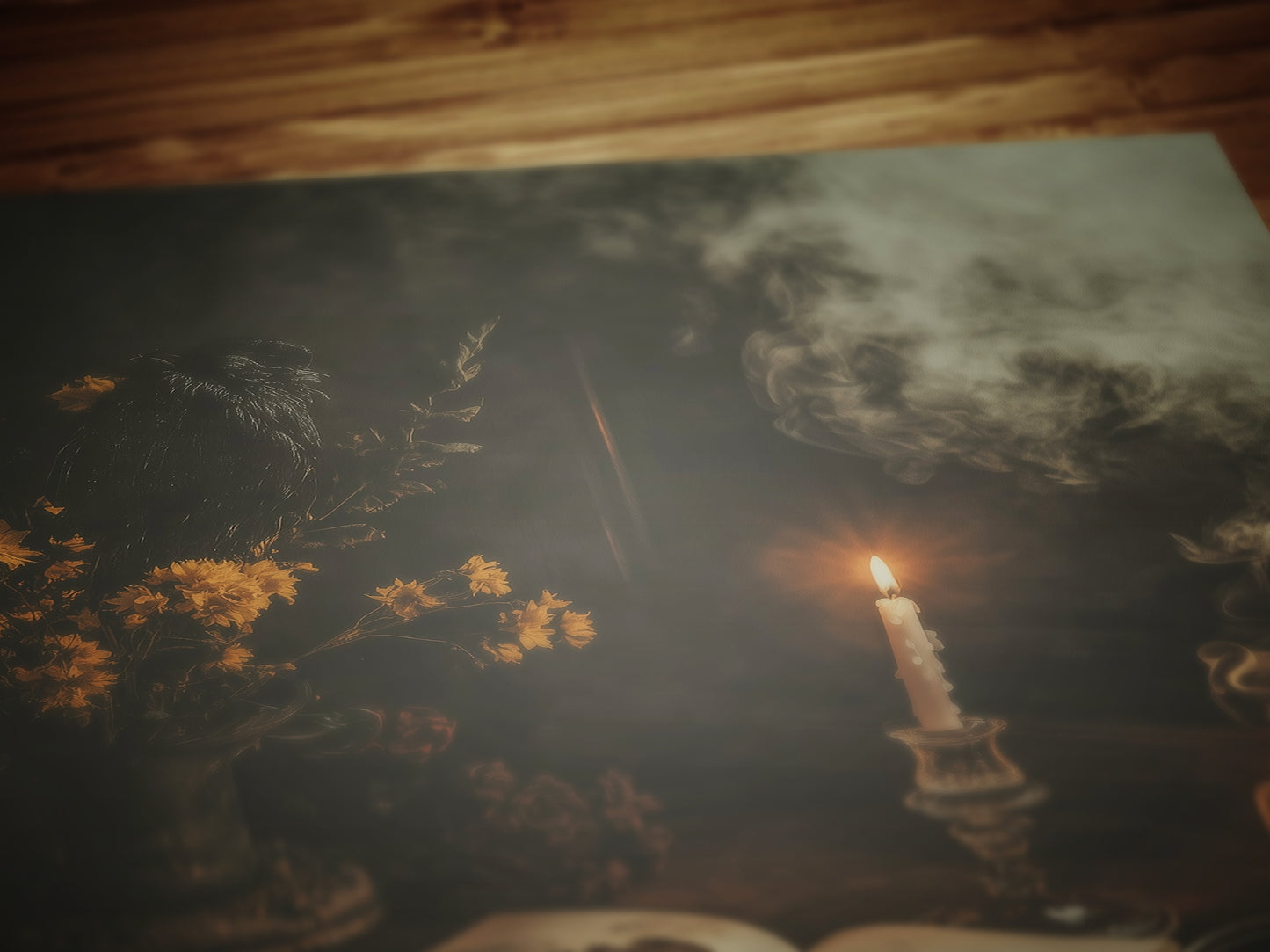 Vintage Botanical Gothic Wall Art Poster, Whimsigoth Decor, Dark Cottagecore Aesthetic Print with Candles, Tea, Smoke and Witchy Study Vibes