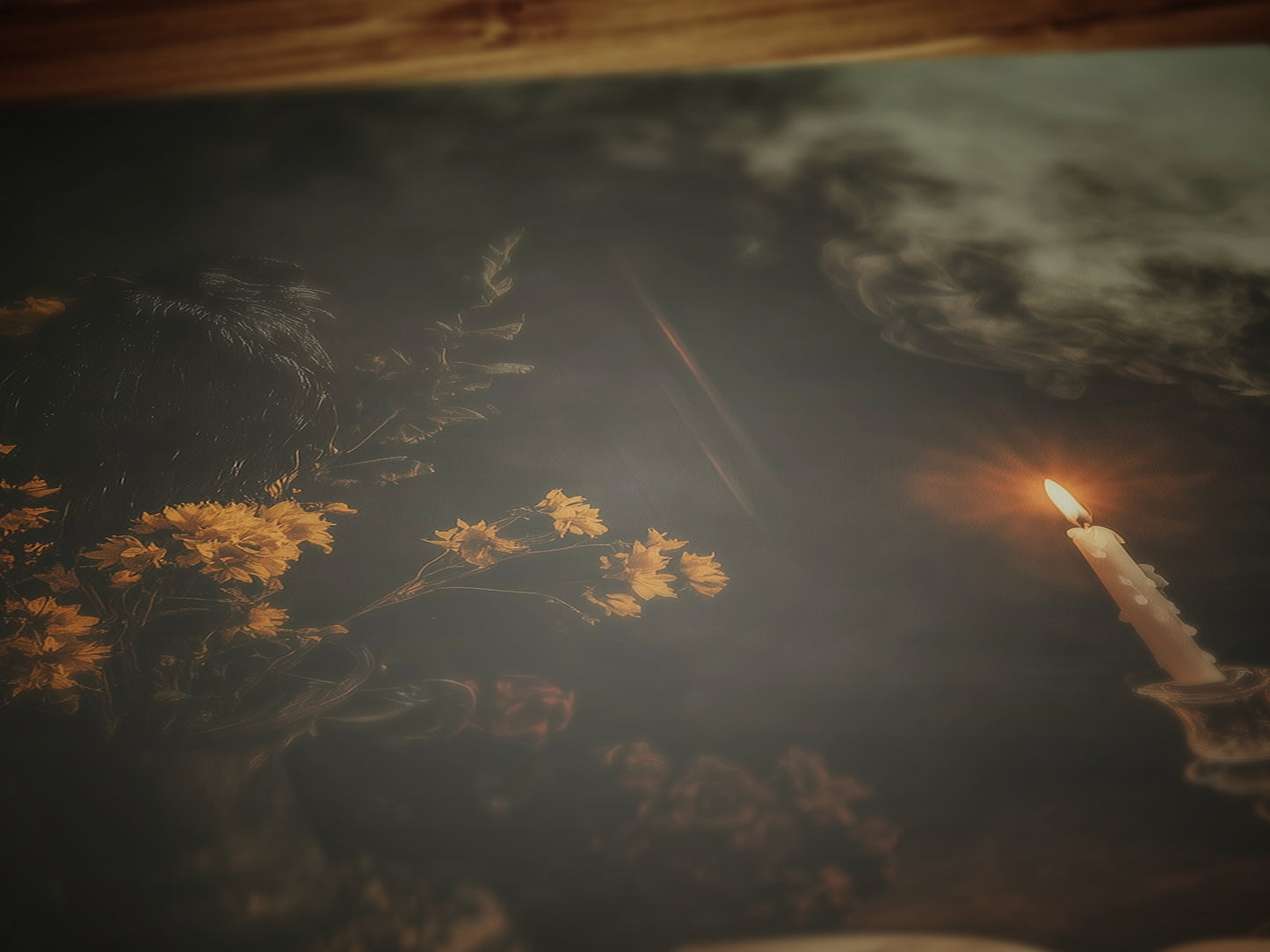 Vintage Botanical Gothic Wall Art Poster, Whimsigoth Decor, Dark Cottagecore Aesthetic Print with Candles, Tea, Smoke and Witchy Study Vibes