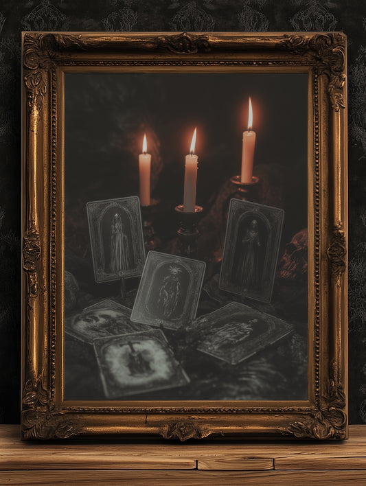 Mystical Tarot Card Wall Art Print, Cottagecore Whimsigoth Decor Poster, Gothic Occult Decor,  Dark Academia Candles and Psychic Reading
