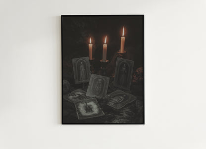 Mystical Tarot Card Wall Art Print, Cottagecore Whimsigoth Decor Poster, Gothic Occult Decor,  Dark Academia Candles and Psychic Reading