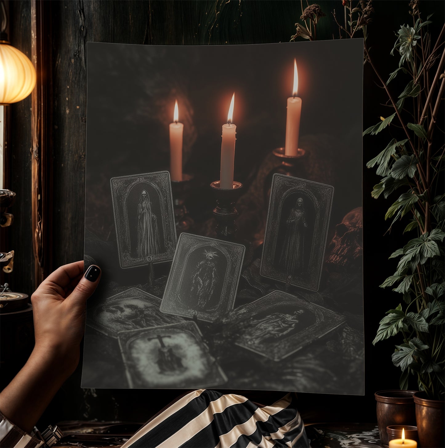 Mystical Tarot Card Wall Art Print, Cottagecore Whimsigoth Decor Poster, Gothic Occult Decor,  Dark Academia Candles and Psychic Reading