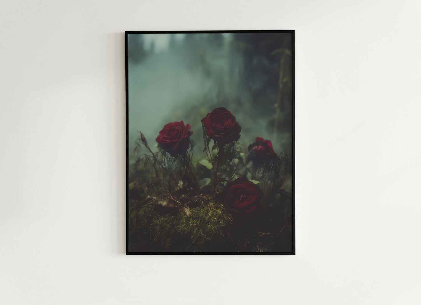 Dark Red Rose Garden Wall Art Print, Gothic Soft Academia Floral Botanical Poster, Dark Cottagecore Home Interiors, Whimsigoth Decor