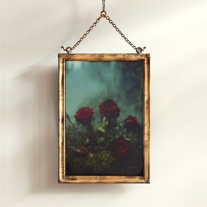 Dark Red Rose Garden Wall Art Print, Gothic Soft Academia Floral Botanical Poster, Dark Cottagecore Home Interiors, Whimsigoth Decor