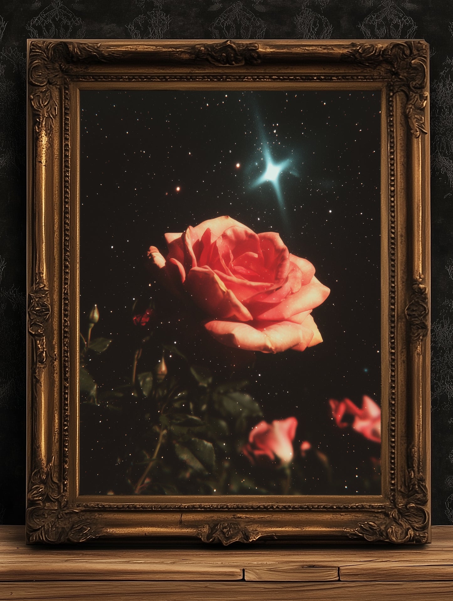 Celestial Rose Wall Art Poster, 90s Whimsigoth Decor, Whimsical Celestial Magical Home Decor, Sun Moon Poster, Cosy Witchy Print