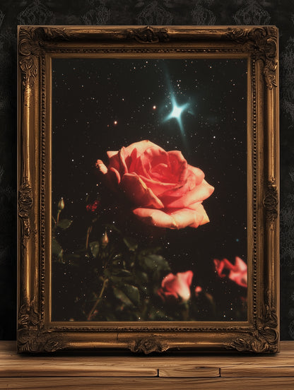 Celestial Rose Wall Art Poster, 90s Whimsigoth Decor, Whimsical Celestial Magical Home Decor, Sun Moon Poster, Cosy Witchy Print