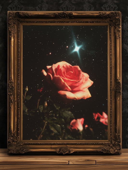 Celestial Rose Wall Art Poster, 90s Whimsigoth Decor, Whimsical Celestial Magical Home Decor, Sun Moon Poster, Cosy Witchy Print