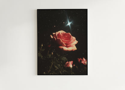 Celestial Rose Wall Art Poster, 90s Whimsigoth Decor, Whimsical Celestial Magical Home Decor, Sun Moon Poster, Cosy Witchy Print