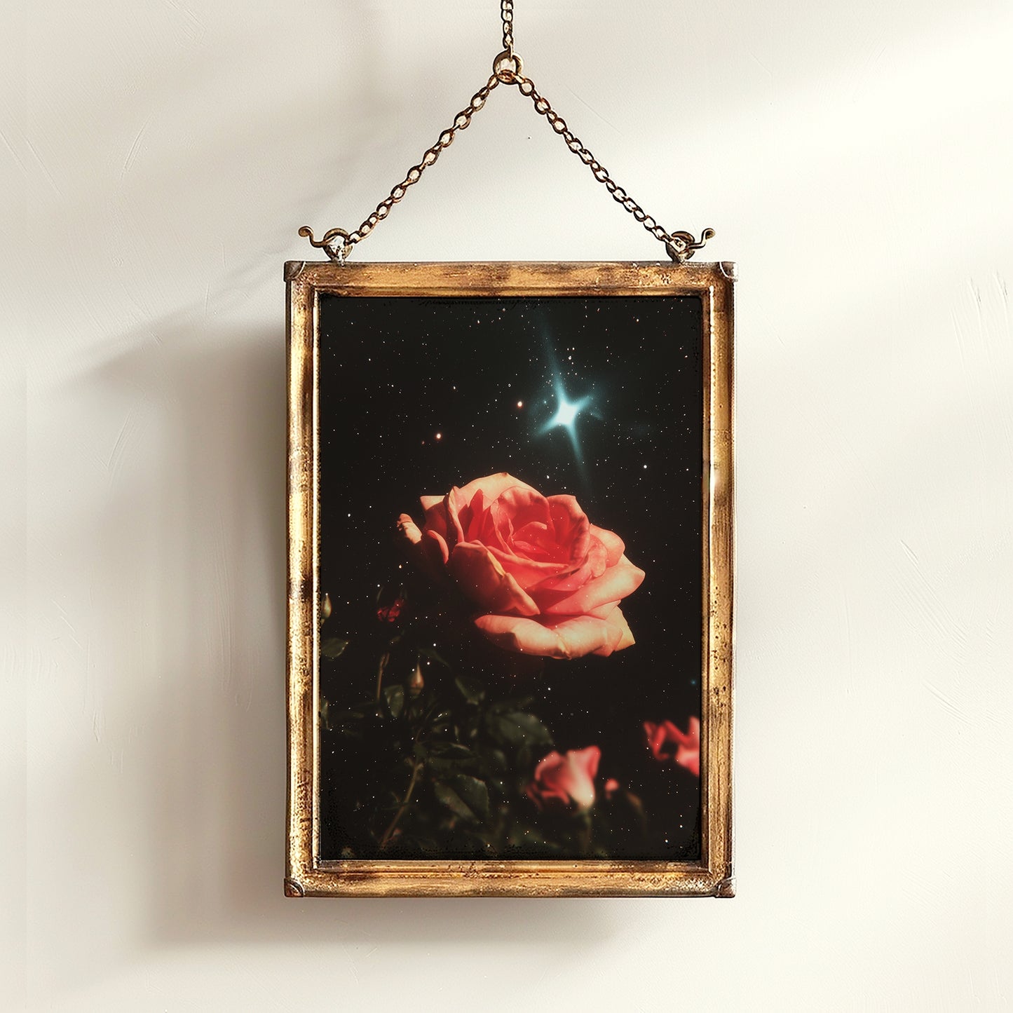 Celestial Rose Wall Art Poster, 90s Whimsigoth Decor, Whimsical Celestial Magical Home Decor, Sun Moon Poster, Cosy Witchy Print