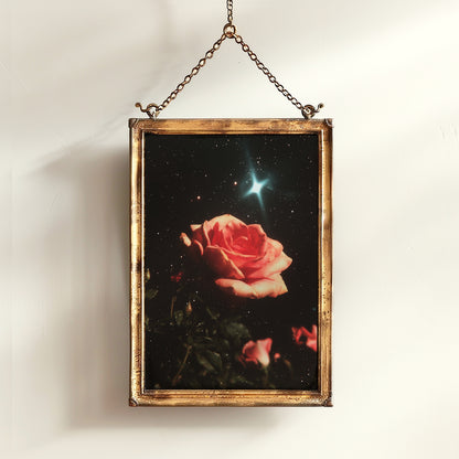 Celestial Rose Wall Art Poster, 90s Whimsigoth Decor, Whimsical Celestial Magical Home Decor, Sun Moon Poster, Cosy Witchy Print