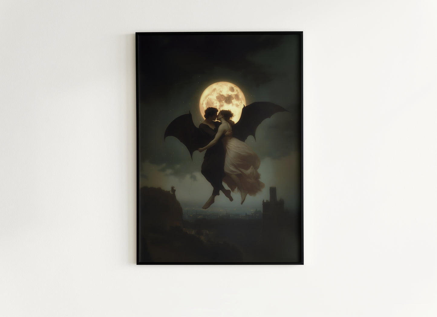 Demonic Love Painting, Demon and Woman Dancing in Moonlight, Dark Academia, Vintage Occult Art Print, Dark Fantasy Home Decor Poster