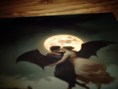 Demonic Love Painting, Demon and Woman Dancing in Moonlight, Dark Academia, Vintage Occult Art Print, Dark Fantasy Home Decor Poster
