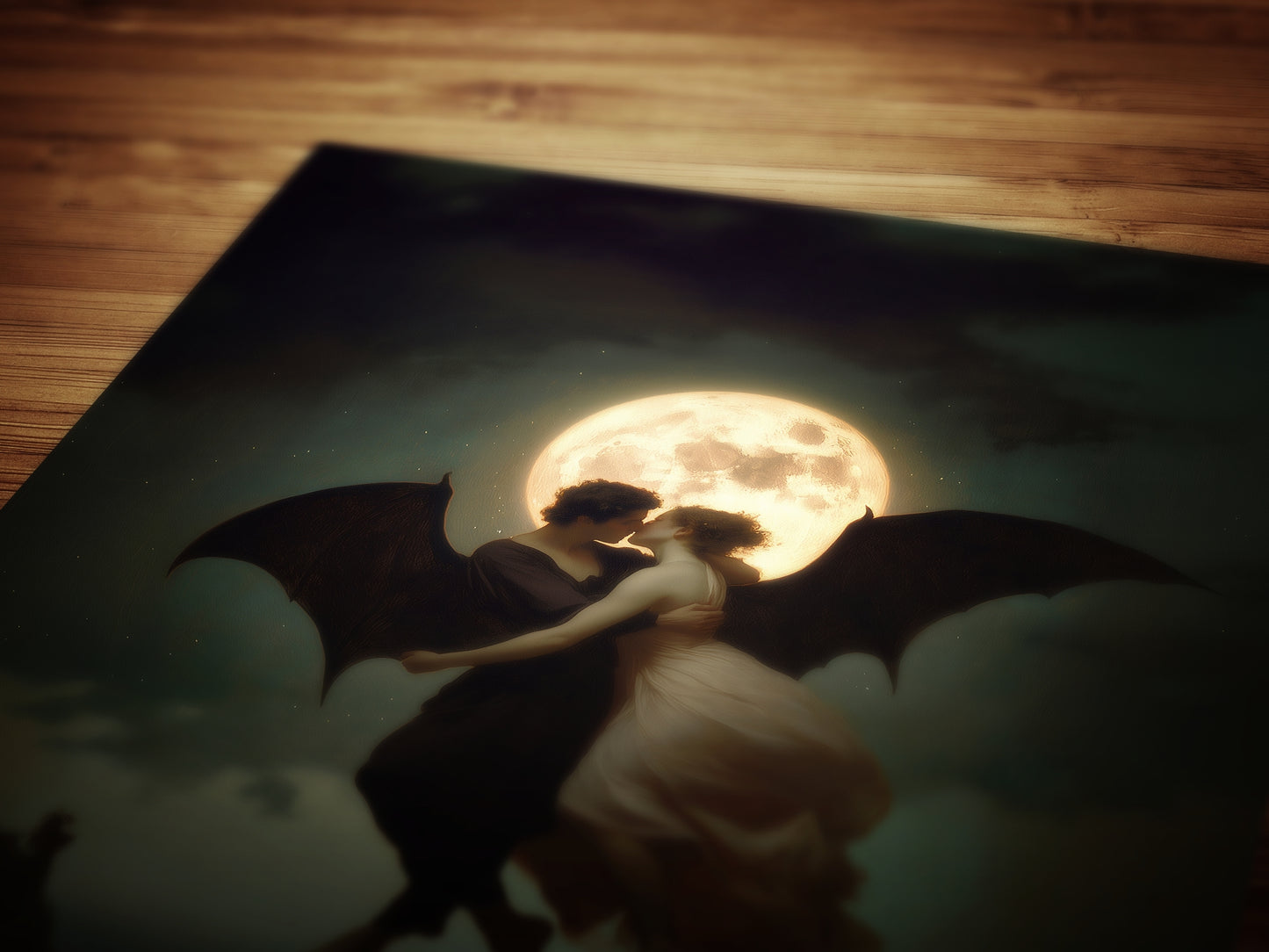 Demonic Love Painting, Demon and Woman Dancing in Moonlight, Dark Academia, Vintage Occult Art Print, Dark Fantasy Home Decor Poster