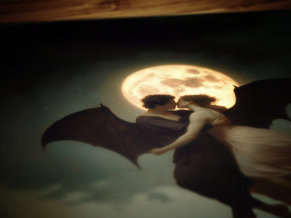 Demonic Love Painting, Demon and Woman Dancing in Moonlight, Dark Academia, Vintage Occult Art Print, Dark Fantasy Home Decor Poster