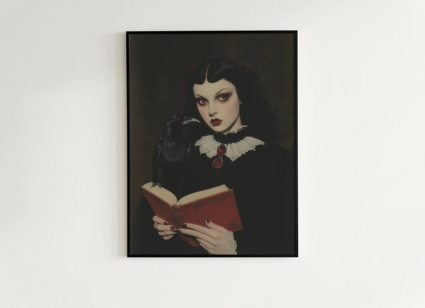 Raven Queen Art Print, Dark Academia Cottagecore Gothic Poster, Witchy Vintage Whimsigoth Decor, Dark Romance Fantasy Wall Hanging