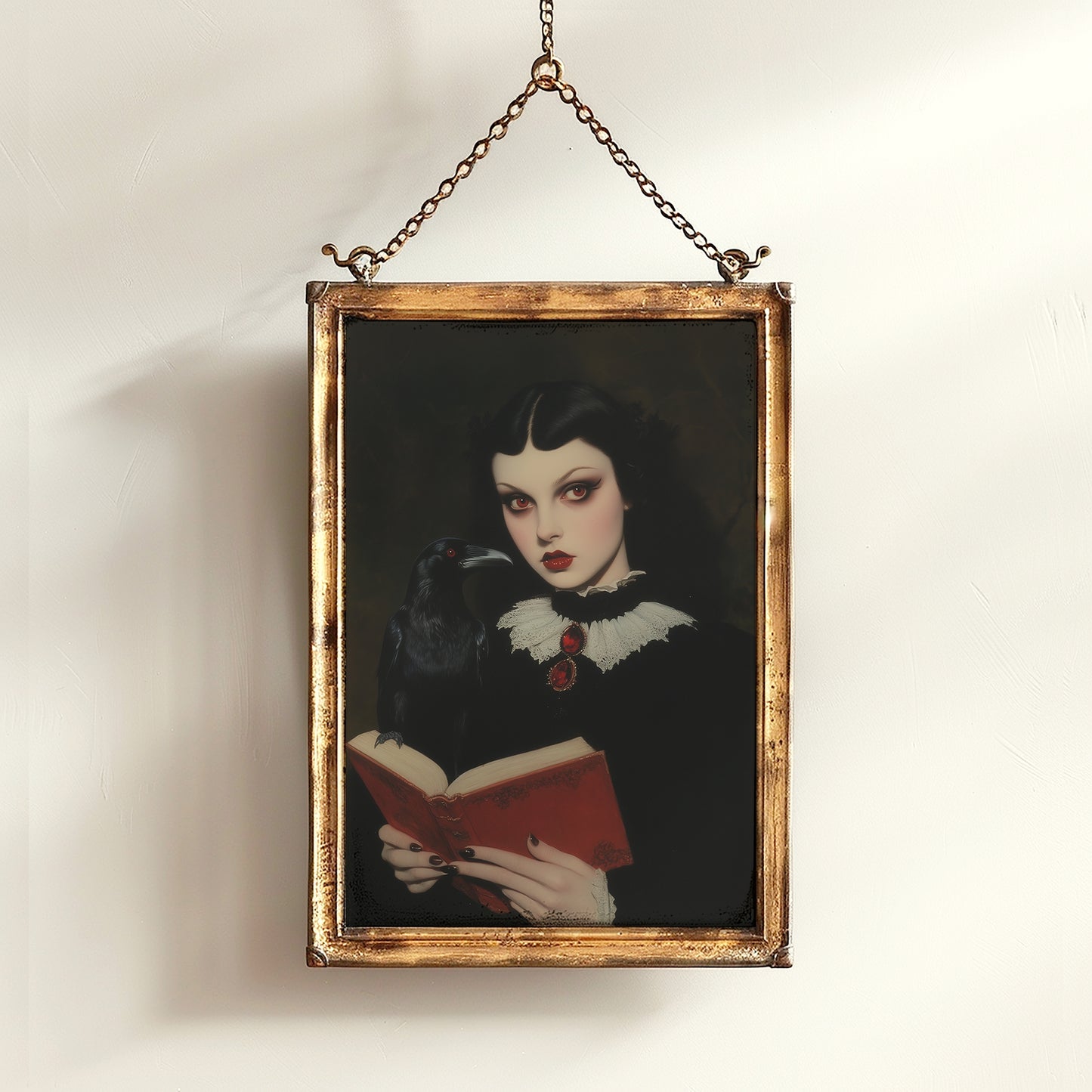 Raven Queen Art Print, Dark Academia Cottagecore Gothic Poster, Witchy Vintage Whimsigoth Decor, Dark Romance Fantasy Wall Hanging