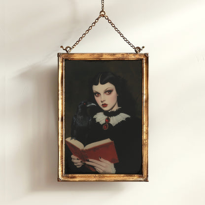 Raven Queen Art Print, Dark Academia Cottagecore Gothic Poster, Witchy Vintage Whimsigoth Decor, Dark Romance Fantasy Wall Hanging