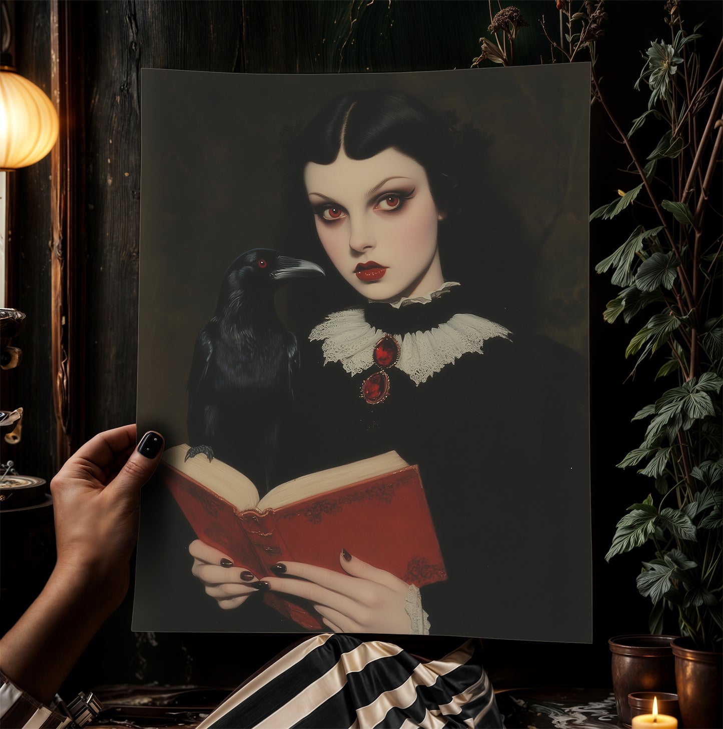 Raven Queen Art Print, Dark Academia Cottagecore Gothic Poster, Witchy Vintage Whimsigoth Decor, Dark Romance Fantasy Wall Hanging