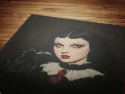 Raven Queen Art Print, Dark Academia Cottagecore Gothic Poster, Witchy Vintage Whimsigoth Decor, Dark Romance Fantasy Wall Hanging