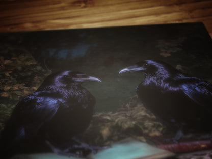 Gothic Raven Couple & Books Art Print, Dark Academia Forest Wall Art, Whimsigoth Decor, Dark Cottagecore Decor, Spooky Wall Art Painting