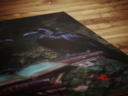 Gothic Raven Couple & Books Art Print, Dark Academia Forest Wall Art, Whimsigoth Decor, Dark Cottagecore Decor, Spooky Wall Art Painting