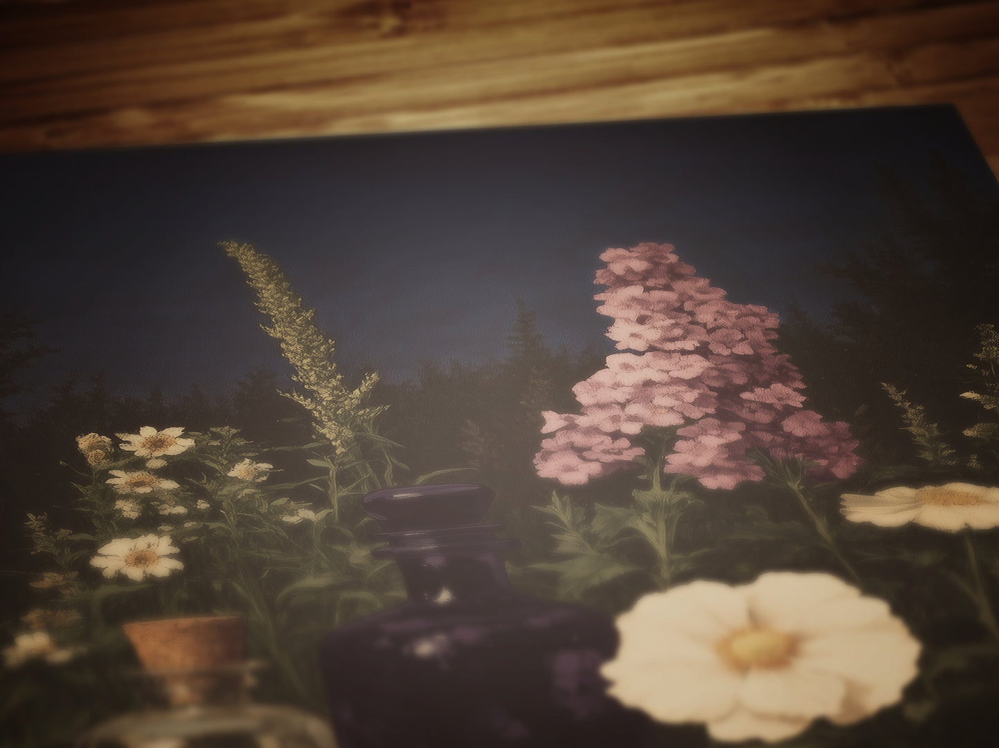 Apothecary Garden Wall Art Print, Vintage Painting Witchy Florals and Potion Bottles, Gothic Dark Academia And Cottagecore Decor