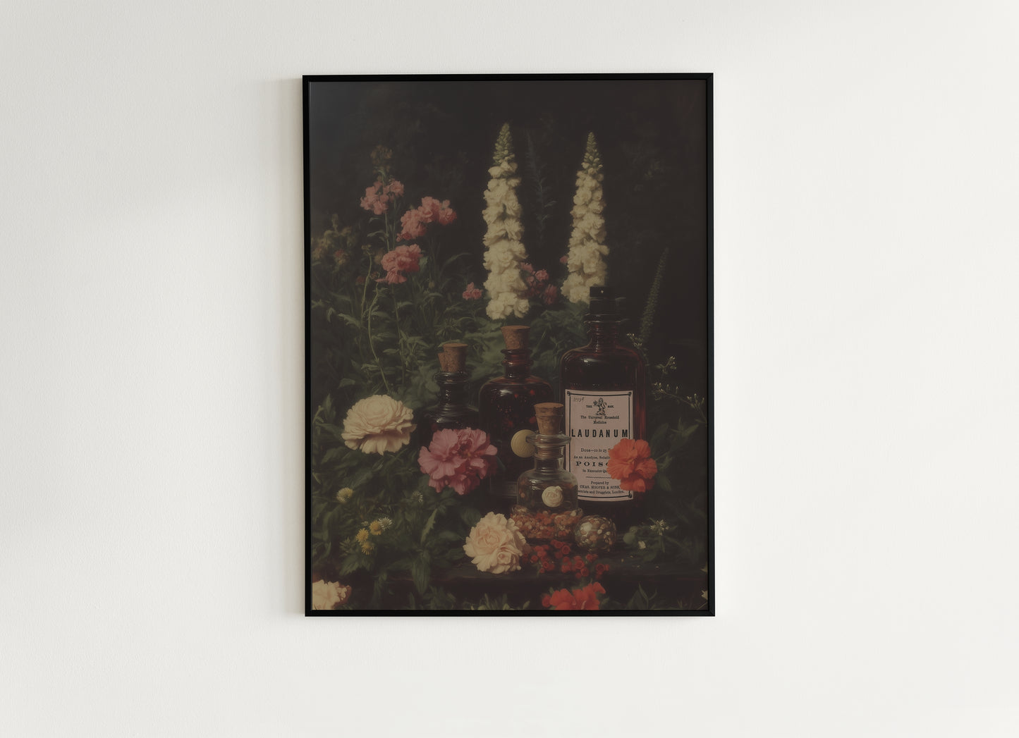 Laudanum Apothecary Jar Wall Art Print, Dark Academia Poster, Vintage Floral Painting, Witchy Gifts, Gothic Cottagecore Decor
