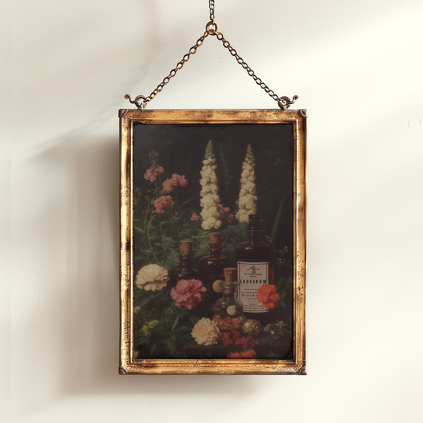 Laudanum Apothecary Jar Wall Art Print, Dark Academia Poster, Vintage Floral Painting, Witchy Gifts, Gothic Cottagecore Decor