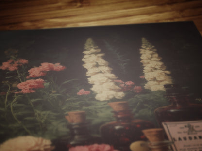 Laudanum Apothecary Jar Wall Art Print, Dark Academia Poster, Vintage Floral Painting, Witchy Gifts, Gothic Cottagecore Decor