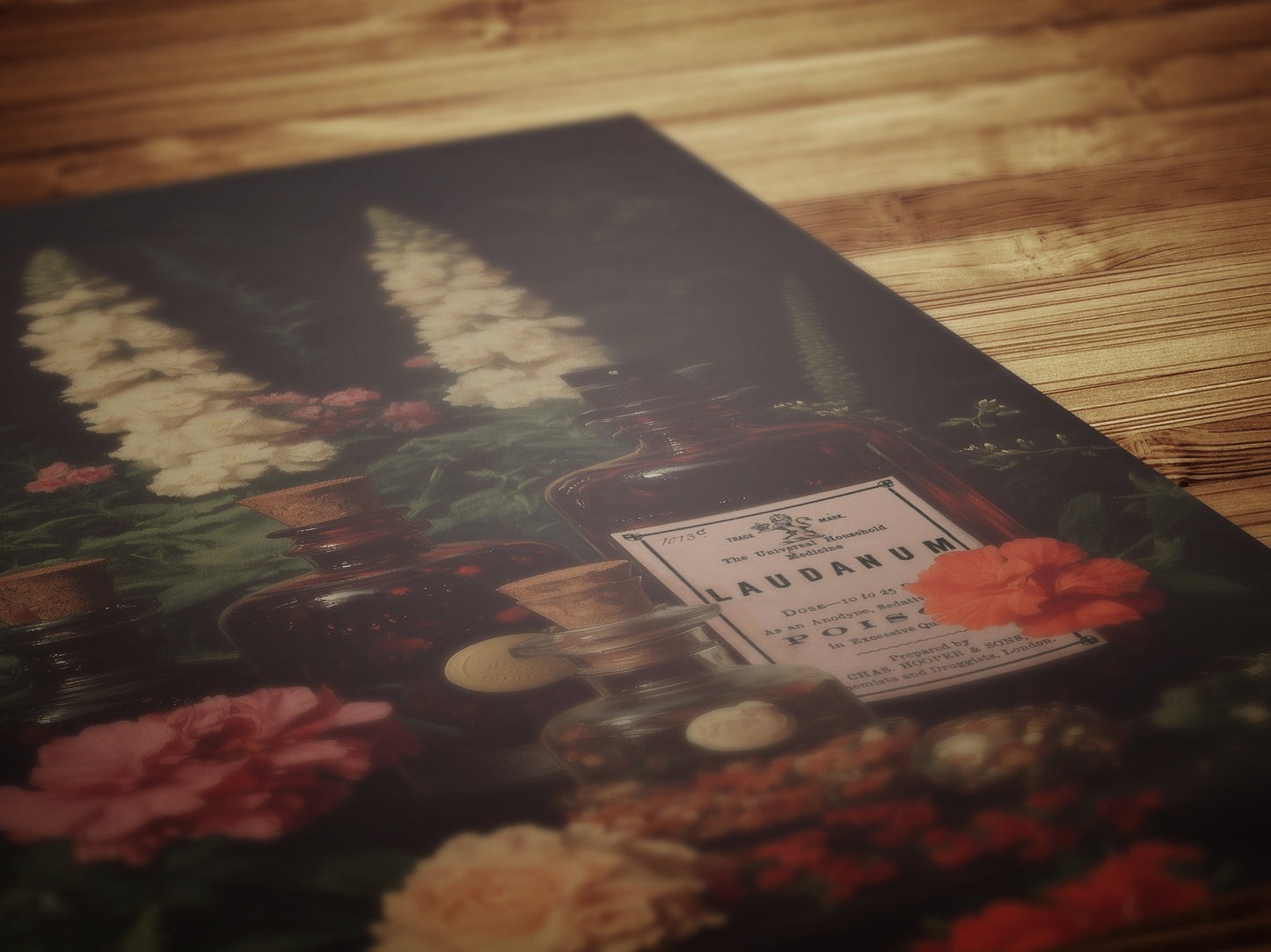 Laudanum Apothecary Jar Wall Art Print, Dark Academia Poster, Vintage Floral Painting, Witchy Gifts, Gothic Cottagecore Decor