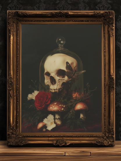 Moody Goth Skull Wall Art, Dark Academia Memento Mori Decor, Gothic Gifts, Whimsigoth Decor, Spooky Witchy Fairycore Forest Painting