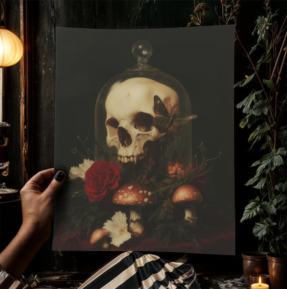 Moody Goth Skull Wall Art, Dark Academia Memento Mori Decor, Gothic Gifts, Whimsigoth Decor, Spooky Witchy Fairycore Forest Painting