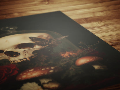 Moody Goth Skull Wall Art, Dark Academia Memento Mori Decor, Gothic Gifts, Whimsigoth Decor, Spooky Witchy Fairycore Forest Painting