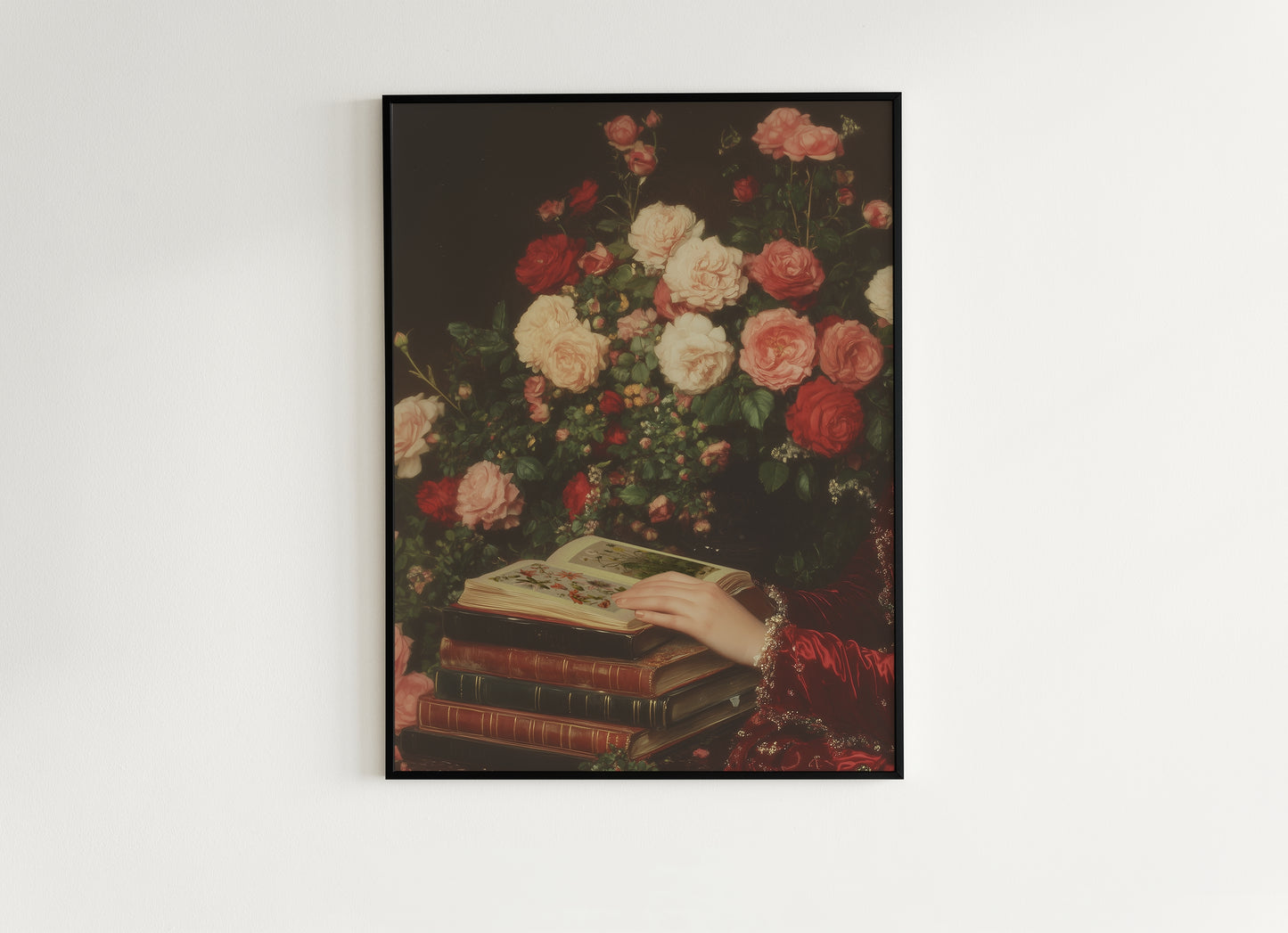 Roses And Books, Dark Academia Decor, Victorian Gothic Bookish Print, Book Lover Gift, Vintage Library Art, Reading Nook Poster