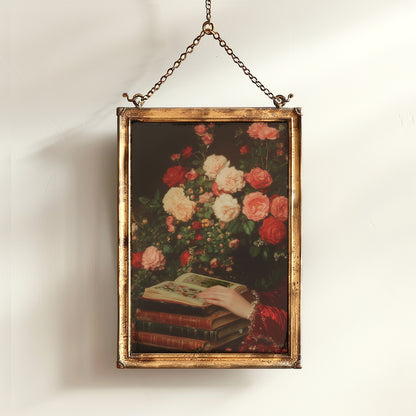 Roses And Books, Dark Academia Decor, Victorian Gothic Bookish Print, Book Lover Gift, Vintage Library Art, Reading Nook Poster