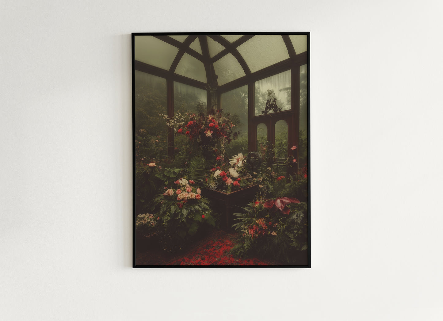 Victorian Greenhouse Art, Dark Botanical Print, Gothic Garden Floral Decor, Moody Cottagecore Wall Art, Vintage Plant Room Still Life Poster
