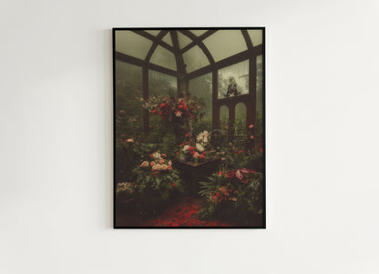 Victorian Greenhouse Art, Dark Botanical Print, Gothic Garden Floral Decor, Moody Cottagecore Wall Art, Vintage Plant Room Still Life Poster
